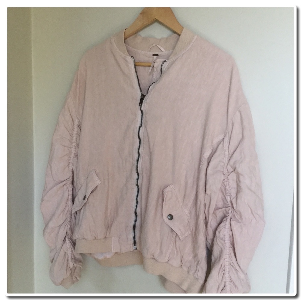 Free People Ruched Linen Bomber - Picture 4 of 8